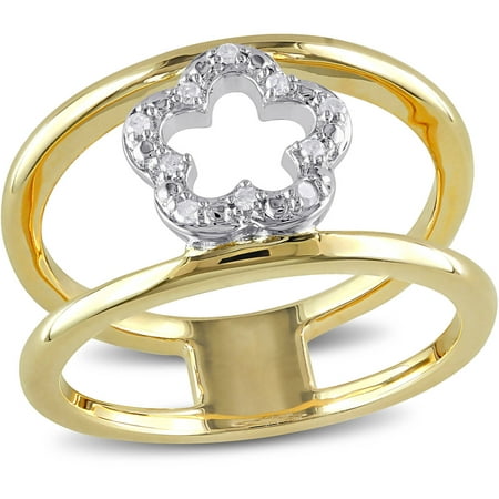 Miabella Diamond-Accent Two-Tone Sterling Silver Double Band Design Flower Ring