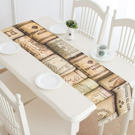 Cloth Table Runner - MYPOP Wine Corks Table Runner Home Decor 14x72 Inch, Vintage Style Table Cloth Runner for Wedding Party Banquet Decoration