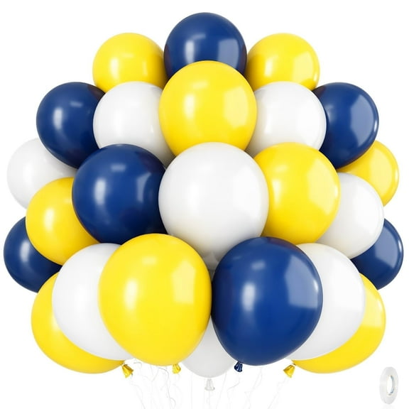 45PCS 12 Inch Navy Blue Yellow White Balloons, Dark Blue Yellow Latex Balloons Set for Boys Men Birthday Wedding Baby Shower Graduation Truck Office Anniversary Party Decorations