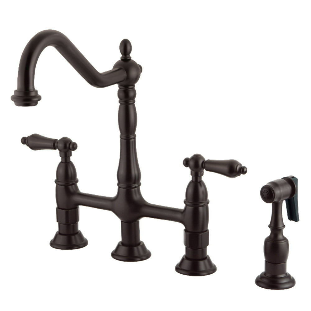 Kingston Brass KS1275ALBS Heritage Bridge Kitchen Faucet with Brass
