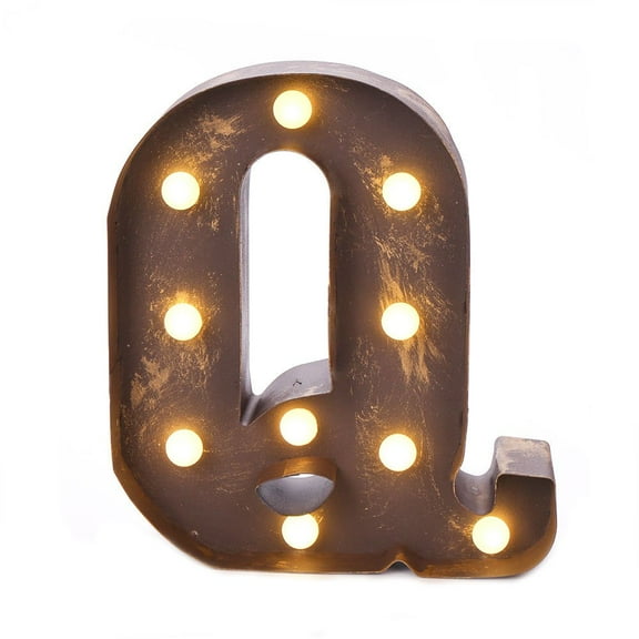 Home by Jackie Inc Decorative Rustic Gold Vintage  Metal Hanging Light up LED Letter “Q”
