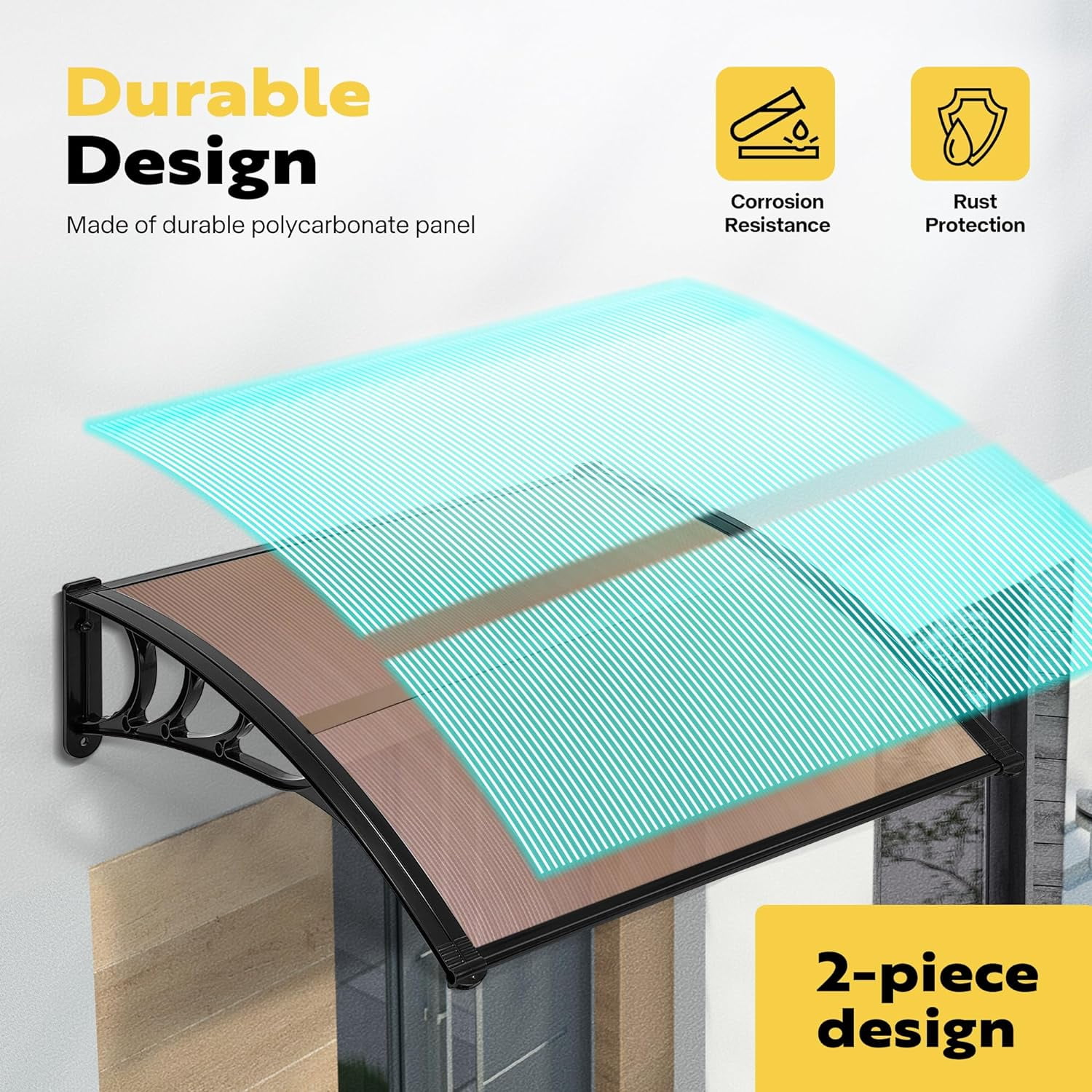 SPECSTAR Polycarbonate Window Door Awning Spliced Canopy Brown with Black Bracket 40 inch x 80 inch