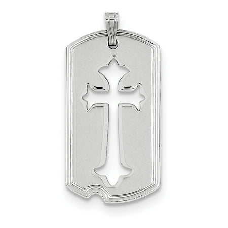 Cut Out Cross - 925 Sterling Silver Polished Dog Tag with Cut Out Cross Pendant (38mm x 16mm)