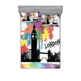 thumbnail image 2 of Ambesonne Retro Fitted Sheet & Pillow Sham Set, Colorful London City View, Twin, Multicolor, 2 of 3