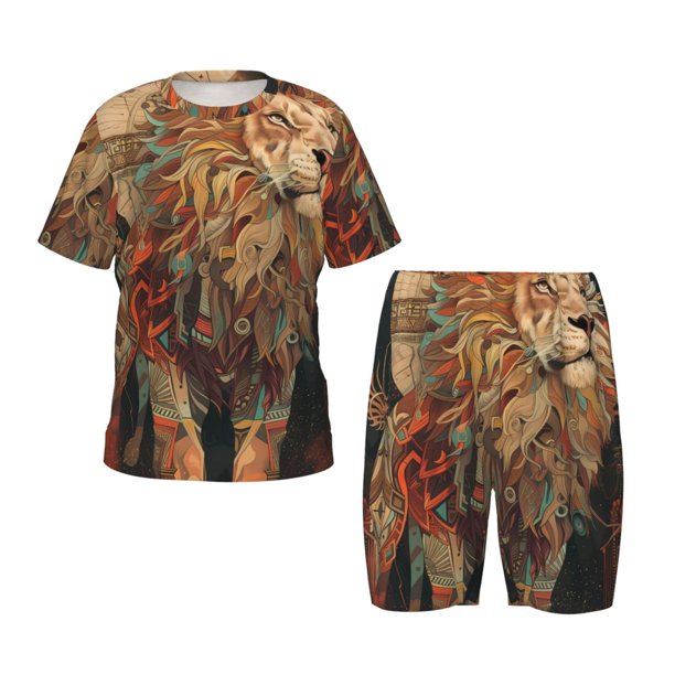 Fotbe Majestic Cosmic Lion Pijama Estampada de 2 Piezas para Niños – Ropa de Dormir de Manga Corta Cómoda para Niños y Niñas, Camiseta y Shorts de Algodón-X-Large