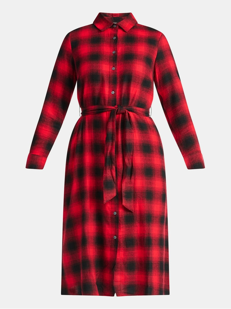 red plaid shirt dress womens Flannel Plaid Shirt Dress: Long Tartan Kaftan