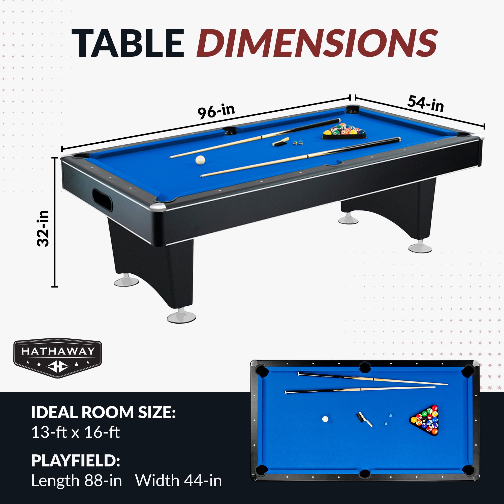 Hathaway Hustler Pool Table with Blue Felt, 96-in L x 54-in W