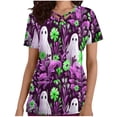 thumbnail image 1 of Shorts pour Femmes, Hauts Décontractés pour Femmes, Mode Décontractée pour Femmes Halloween Imprimé Manches Courtes Col en V Poche Haut d'Allaitement, 1 of 5