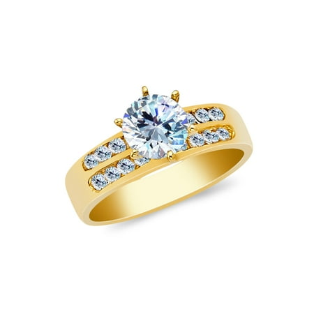 14K Yellow Solid Gold 1 Ct. Round Cut Cubic Zirconia CZ Wedding Engagement Ring - size 6