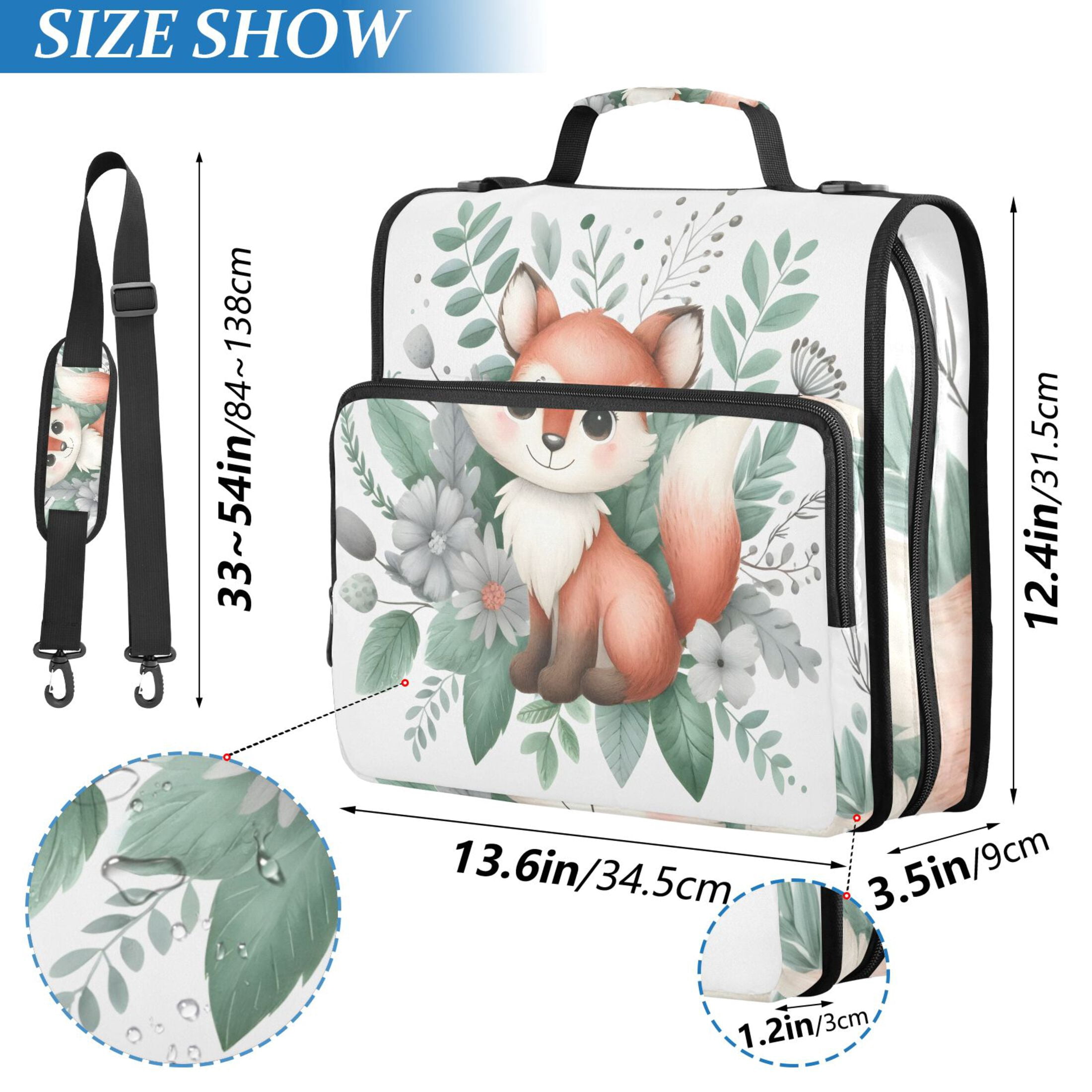 3 Ring Zipper Binder with Shoulder Strap Waterproof Trapper Keeper 2 Inch D-Ring 500 Sheets Capacity Cute Fox in Floral Bouquet