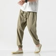 thumbnail image 4 of Diufon Men's Cotton Linen Pants Casual Drawstring Elastic Waist Wide Leg Loose Cropped Trousers with Pockets, 4 of 4