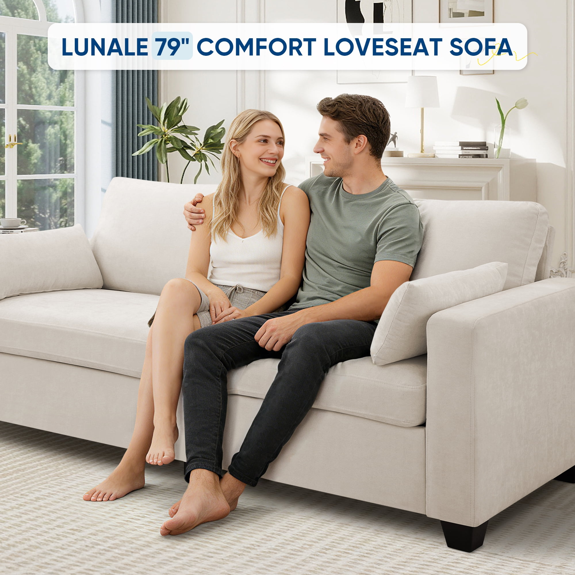 Lunale 79" Chenille Loveseat Sofa, Modern Cloud Couch for Living Room, Apartment, Beige