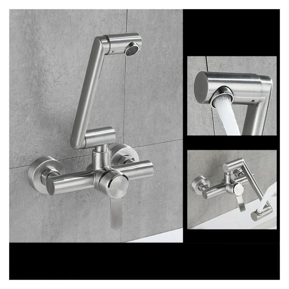 Stainless Steel Foldable Basin Faucet Wall Mounted Bathroom Kitchen Sink Washbasins Cold Hot Water Mixer Tap 360 Degree Swivel ,Bar Laundry RV Farmhouse