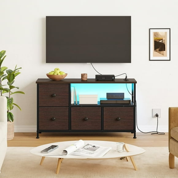 Soporte de TV FABATO Con 4 cajones de Tela y estantes de 2 niveles