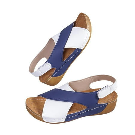Winter Savings Holiday Deals 2024! Antqov Womens Sandals Comfortable Sandals for Women Flats Fashion Women Patchwork Casual Beach Summer Slippers Plus Size Sandals Shoes White 11