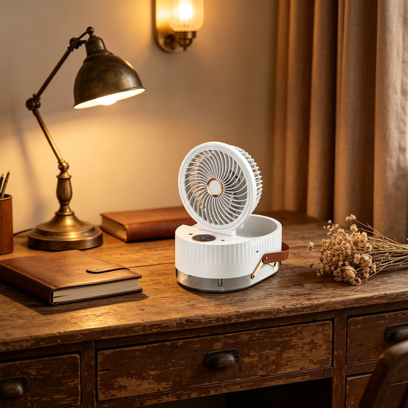 Lenkho Misting Desk Fan, Battery Operated Cooling Fan with Hydrating & Moisturizing Function, 3 Adjustable Wind Speeds, USB Rechargeable Personal Fan for Home, Dorm, Office, Bedroom & Kitchen