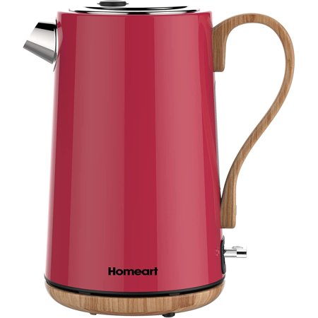 

UlaREYoy Panda Cordless Electric Kettle with Wood Detail - Stainless Steel With Removable Filter Fast Boiling and Auto Shut-off - 1.7L Capacity Red