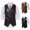 thumbnail image 1 of Men's Vest Spring And Summer New Foreign Trade European Size Pu Leather Solid Color Retro V Neck Single-Breasted Men's Motorcycle Vest, 1 of 3