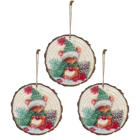 

Gyedtr Lovely Christmas Round Wooden Hanging Night Scenery Printed Pendant