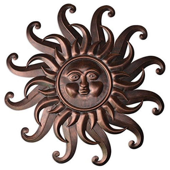 Comfy Hour Sun Face Metal Wall Art Decor, 27", Bronze