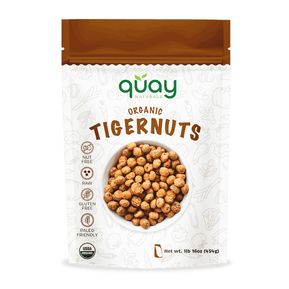Quay Naturals Organic Tigernuts 16 oz, Raw, for Snacking, Baking, Smoothies, Yogurt & Salad - Chufa Nuts - High Fiber, Gluten Free & Keto Friendly -Non GMO
