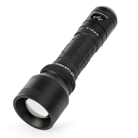 LUXPRO Pro Series 1100 Lumen LED Rechargeable Focus Flashlight - Features Aircraft-Grade Aluminum and LPE Optics - Camping Accessories with Built-In Micro USB Charge Port - Batteries Included