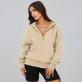 thumbnail image 4 of Lightweight Hooded Pullover Sweatshirt with Half Zip and Pockets, Soft Fleece Fabric Women’s Casual Pullover for Winter, Comfortable Chic Style Beige, 4 of 5