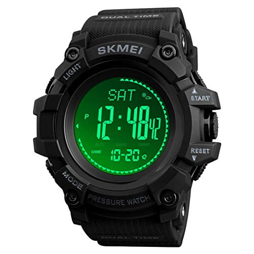 AOSLSI Watch Compass, Altimeter Barometer Thermometer Temperature, Pedometer Watch, Watch Compass, Altimeter Barometer Thermometer Temperature, Pedometer WArmy Waterproof Outdoors Sport Digital Watch