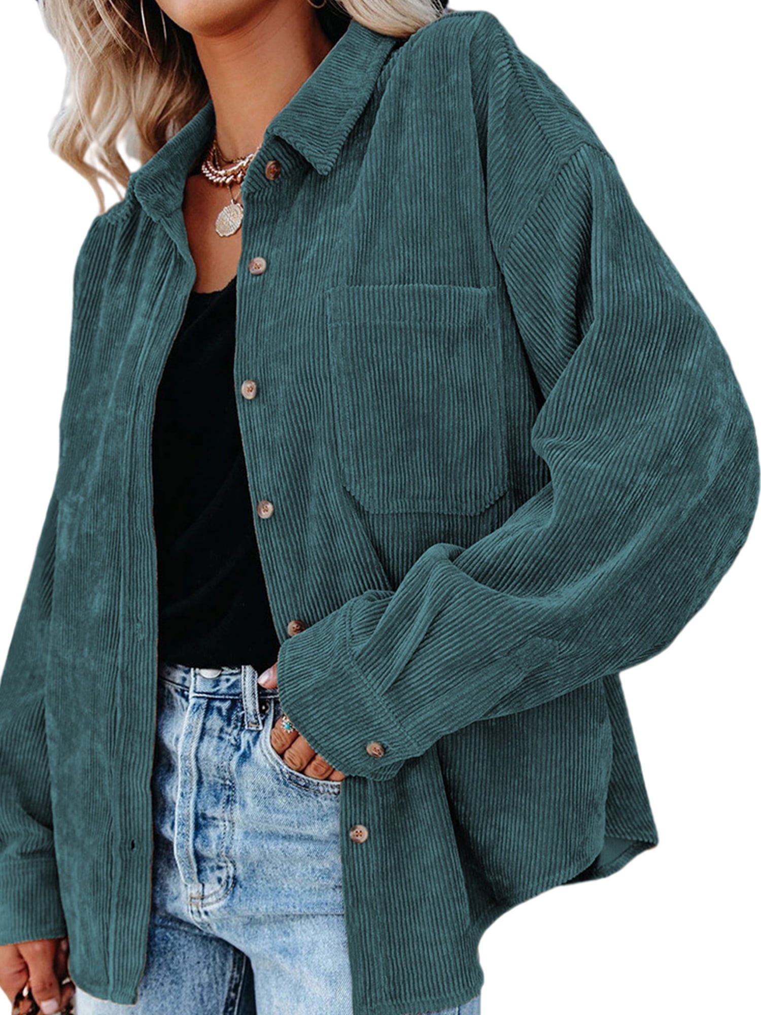 Avamo Women Corduroy Button Down Shirts 