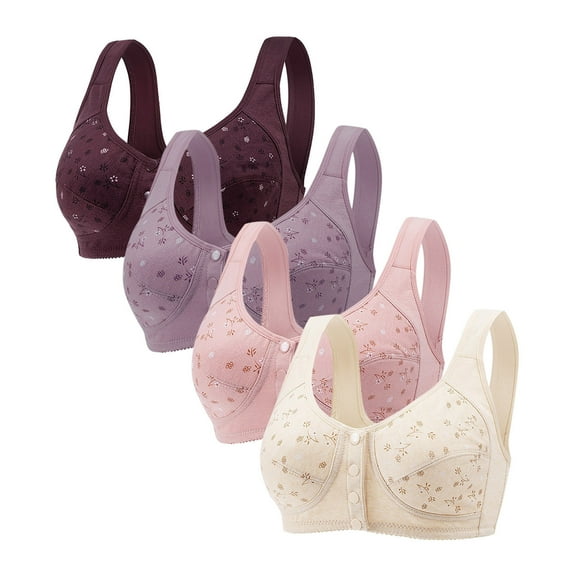 Wancir 4PC Front Closure Bras for Women, Daisy Bras for Older Women, Wide Back No no Steel Underwire Everyday Bra Front Bra