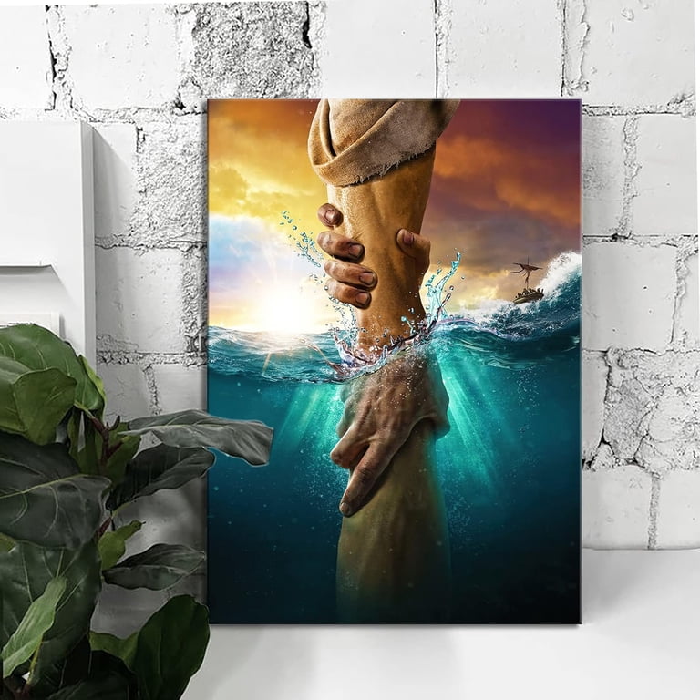 Jesus Saves Peter Canvas Art Print - 12x18 Inch Unframed Religious Poster For Bedroom, Home Decor