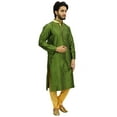 thumbnail image 4 of Atasi Classic Green Men's Dupion Kurta Pyjama Party Wear Designer Shirt-L, 4 of 7