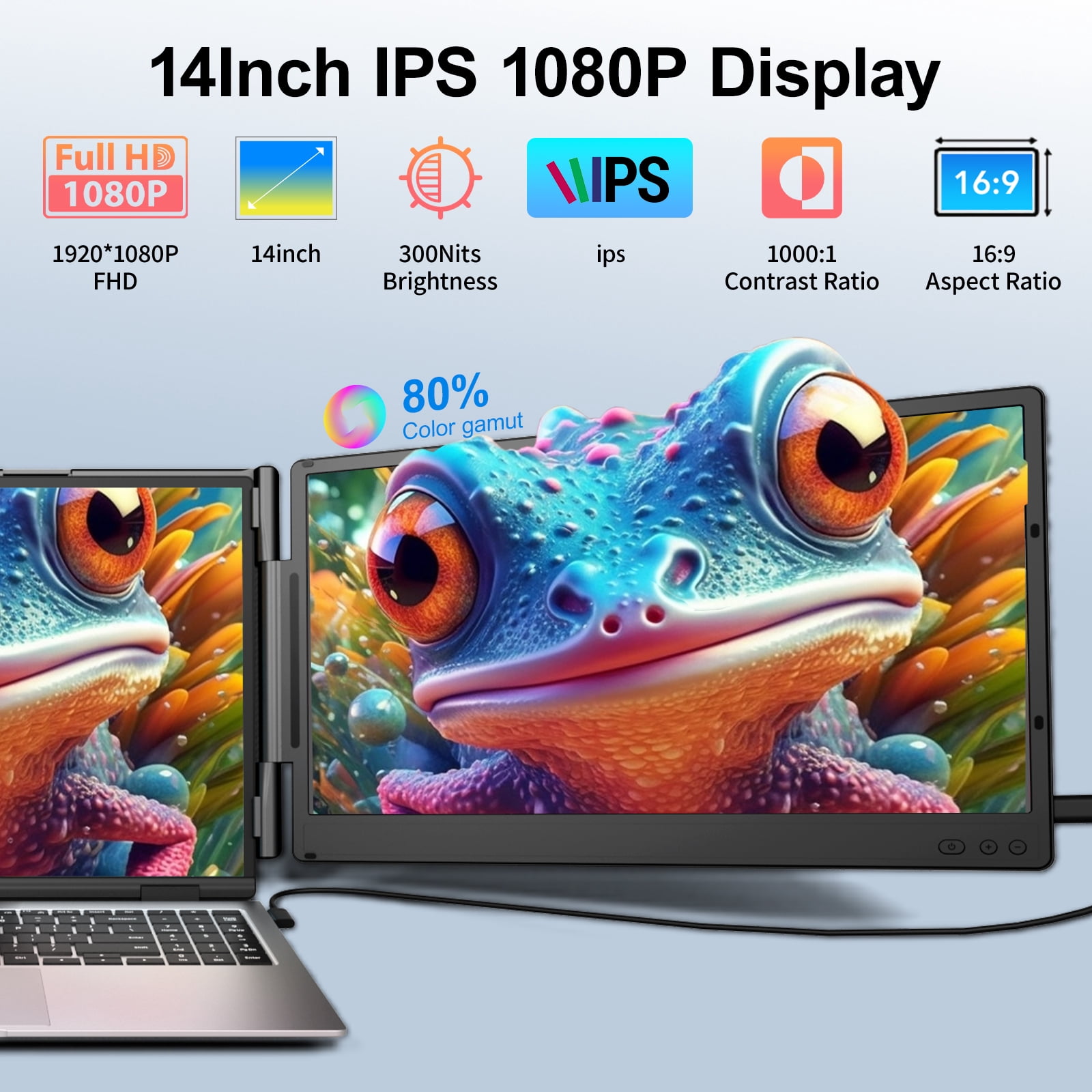 Tlscon Laptop Screen Extender Portable Monitor, 14" 1080P IPS Screen, Monitor Extender for Laptop, Fit for 13-17.3" Laptop, Plug & Play Compatiable with Windows/Mac/Chrome/Android/Switch