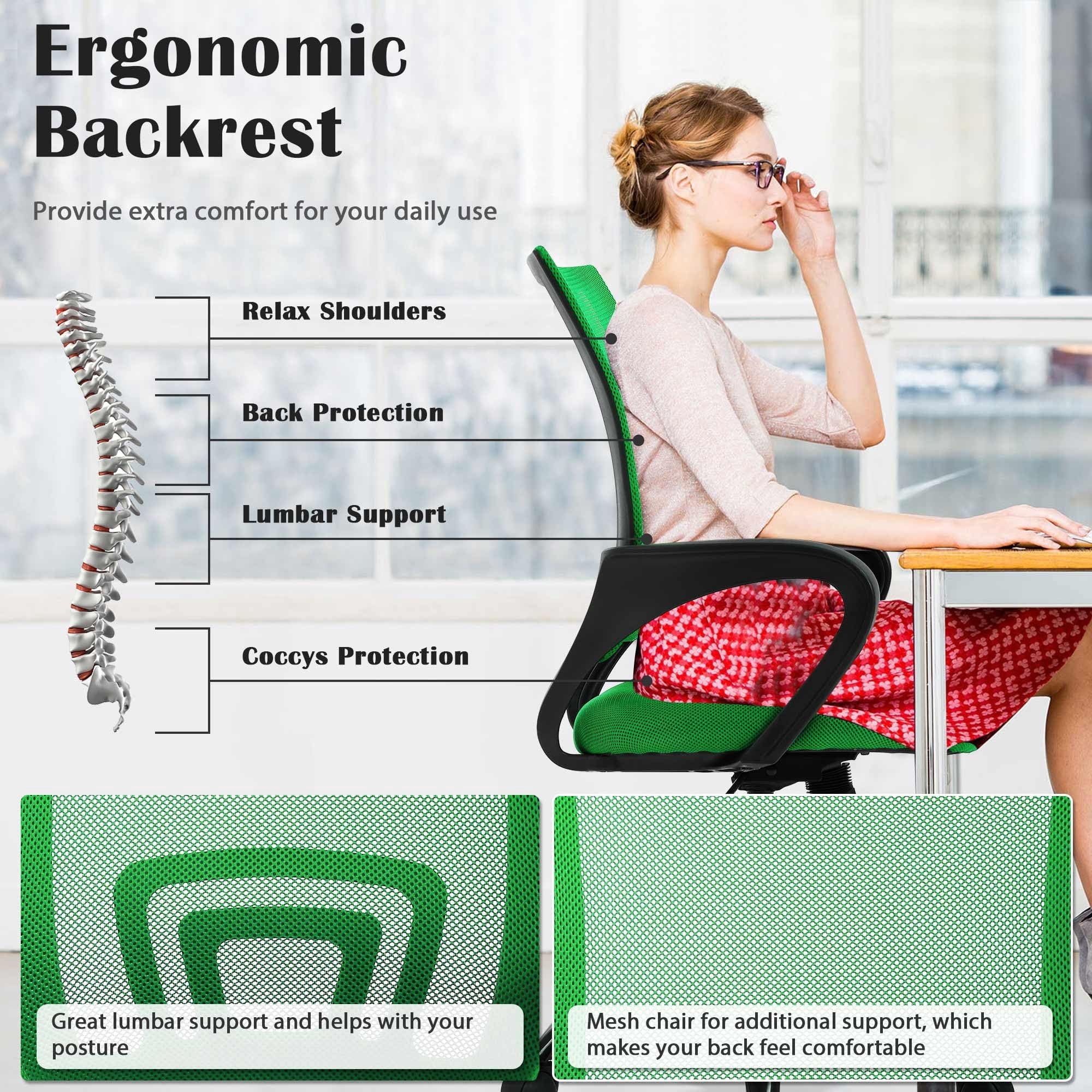 CL.HPAHKL Ergonomic Office Chair Set of 2, Mesh Computer Desk Chair with Mid-Back Support & Armrests, Adjustable Height Swivel Task Chair for Home Office, Study, Gaming, Green
