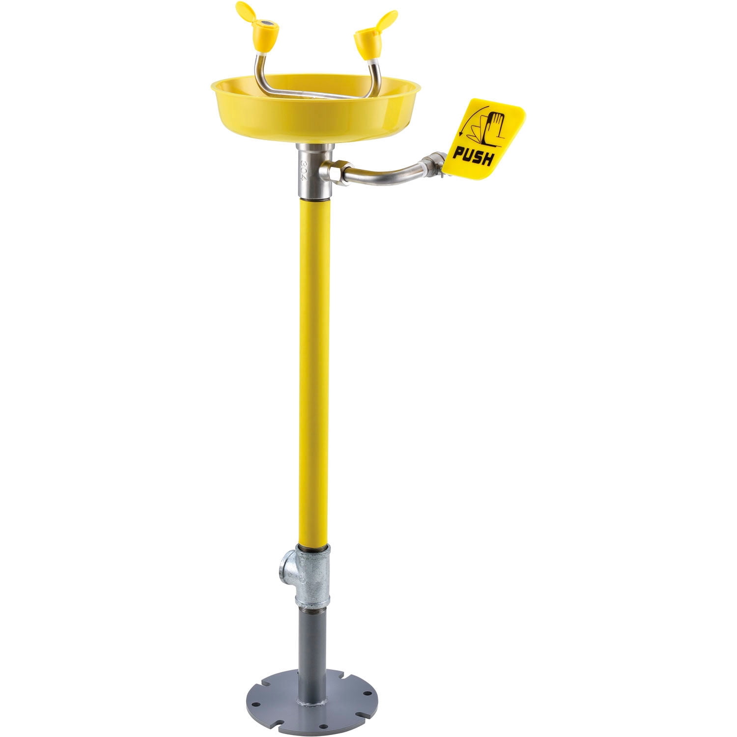 Emergency Eyewash, Pedestal Mounted, ABS Plastic Bowl, Yellow