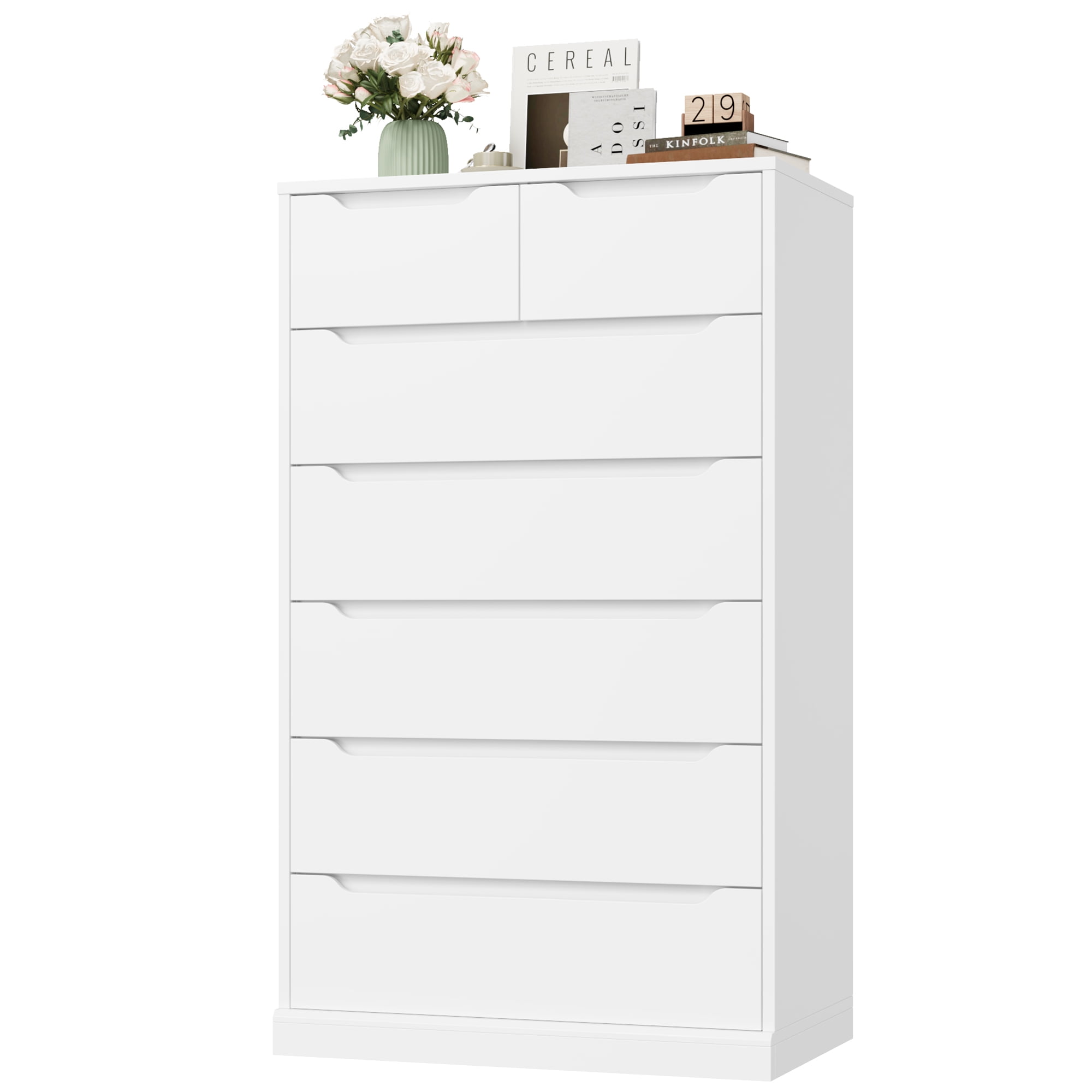 Homfa 7 Drawer White Dresser, 51.3"H Wood Storage Cabinet with Upgraded Stable Base, Vertical Chest for Bedroom Living Room