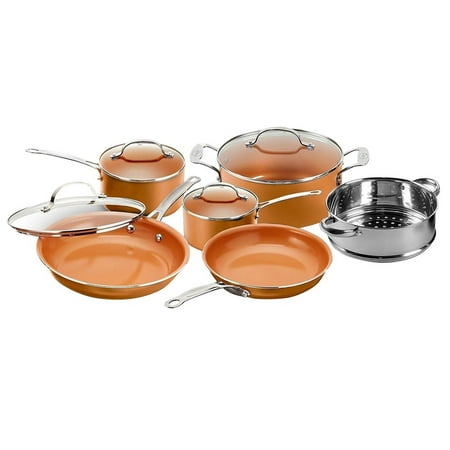 Gotham Steel Copper Pots and Pans Set, 10 Piece Nonstick Cookware set with Titanium Copper and Ceramic Coating, Dishwasher Safe and Oven Safe