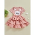 thumbnail image 3 of Suealasg Kids Girls Easter Outfits Clothes 1T 2T 3T 4T 5T 6T Little Girls Short Sleeve T-shirt with Bunny Layered Overall Dress 2Pcs Summer Clothing, 3 of 8