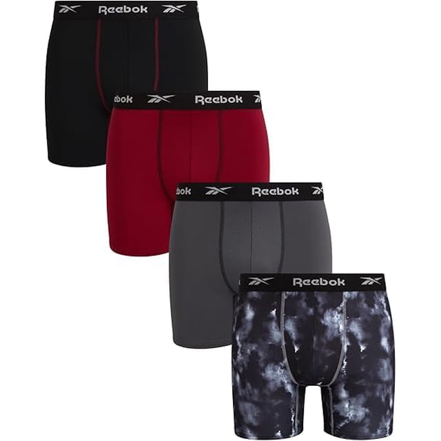 Calzoncillos tipo bóxer Reebok Stretch Performance para hombre, 4 unidades, color negro, talla L