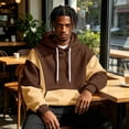 thumbnail image 6 of Fabrcox Mens Pullover Hoodie Fleece Color Block Oversized Hooded Sweatshirt Y2k Fall Winter Warm Streetwear Athletic Long Sleeve Hoodies Men with Pocket Khaki XL, 6 of 6