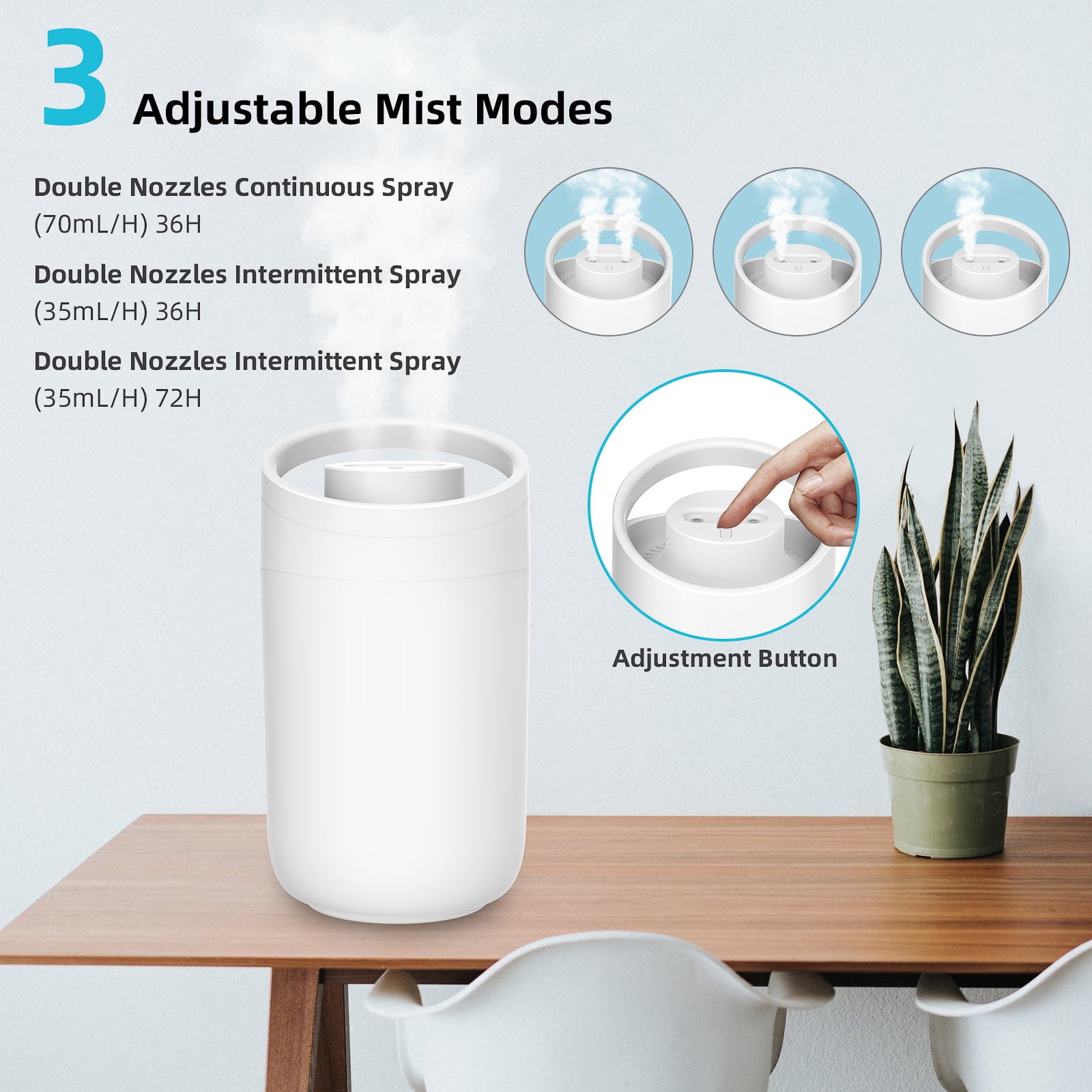 RAPOBRIX 2.5L Cool Mist Humidifier for Room - Quiet Ultrasonic Top Fill for Baby/Bedroom/Large Room (White