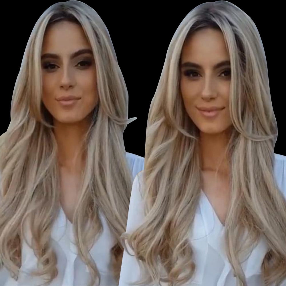 Moonker Lace Front Wigs Human Hair Full Natural Wig Blonde Hair Womens Wig Fashion Long Synthetic Curly Wavy Wig Gold One Size