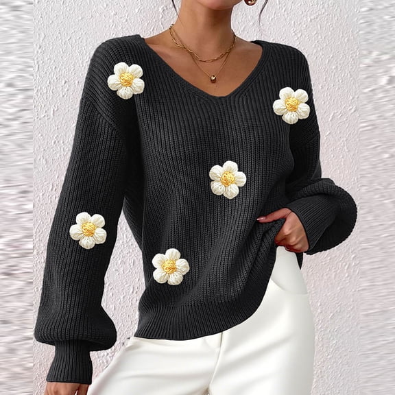 YUNAFFT Soft Warm Knit Sweater with 3D Bow Detail Round Neck Long Sleeve Fall Winter Cozy Top for Women