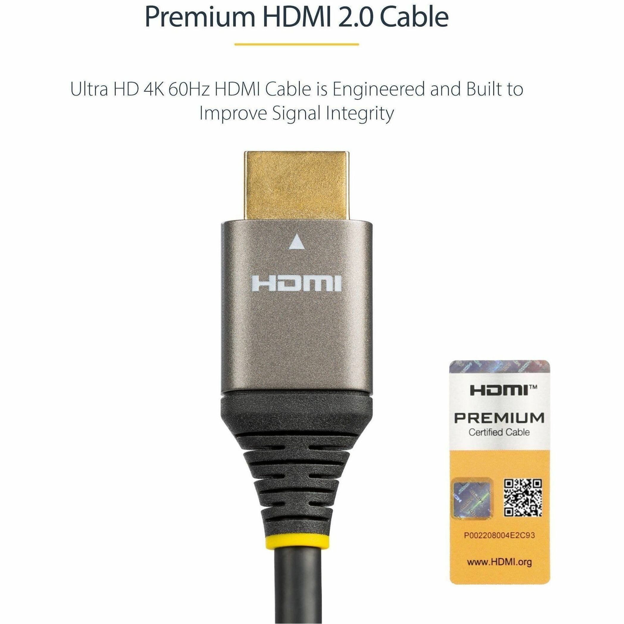 Startech.com 10ft (3m) Premium Certified Hdmi 2.0 Cable With Ethernet, High Speed Ultra Hd 4k 60hz Hdmi Cable Hdr10, Arc, Hdmi Cord For Ultra Hd Monitors, Tvs, Displays, W/ Tpe Jacket - Durable Hdmi