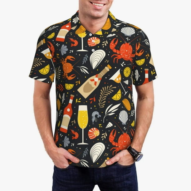 Balery Seafood And Drinks Camisa Polo de Hombre con Estampado, de Manga Corta y Tejido Medio, Camisa Tipo Golf Polo-Medium