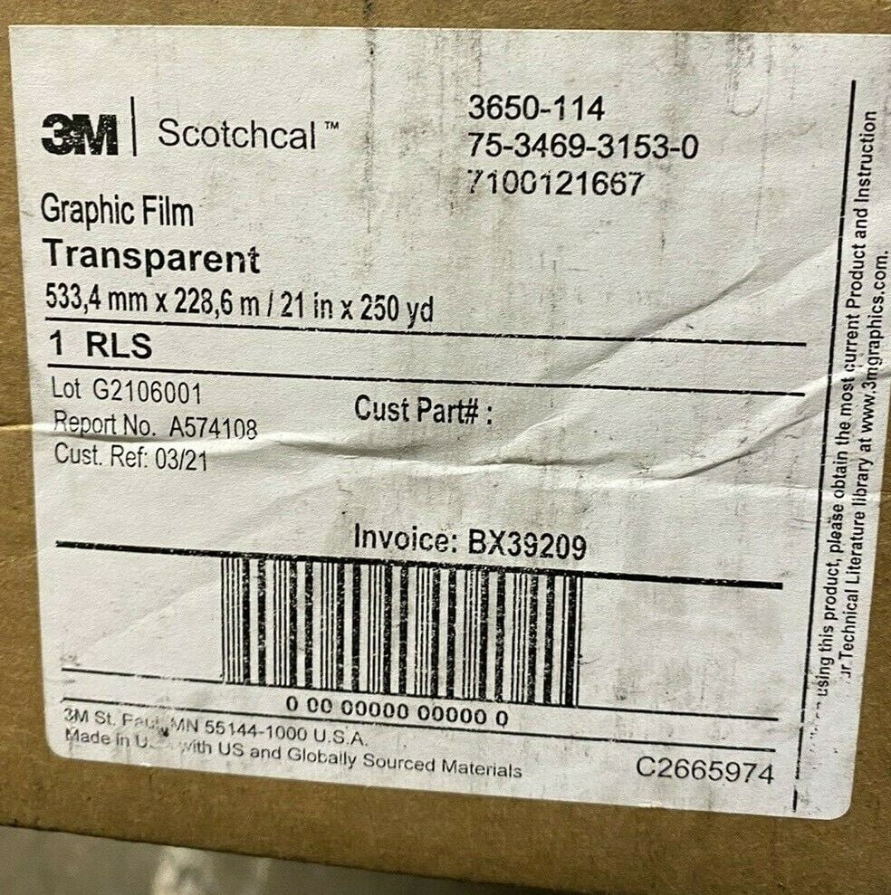 3650-114 SCOTCHCAL GRAPHIC FILM TRANSPARENT 533 / 4MM X 228 6M / 21IN X ...