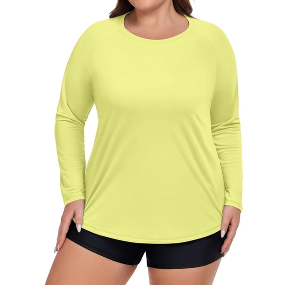 Plus Size Sport Sunscreen Top For Women Summer Sunscreen Quick-drying Long-sleeved T-shirt Round Neck Solid Color Lightweight Breathable Tee Outdoor Hiking Pullover Tops