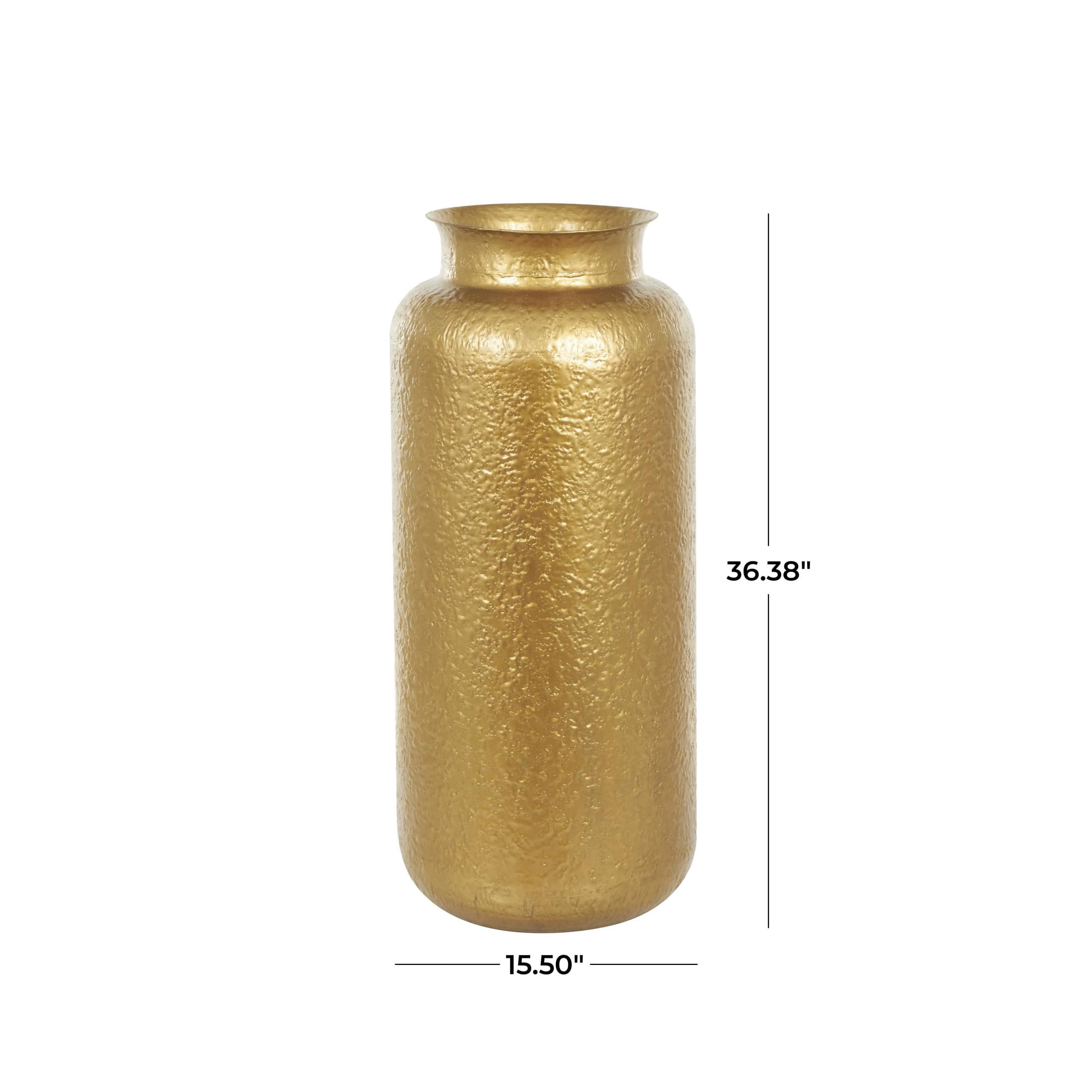DecMode 36" Tall Textured Hammered Floor Gold Metal Vase