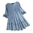 thumbnail image 2 of Teissuly Women Vintage Ruffled Three Quarter Lace V-Neck Plus Size Top T-Shirt Blouse, 2 of 5