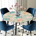 thumbnail image 5 of Elastic Fitted Round Tablecloth, Teal Red Coastal Waterproof Stretch Table Cover for 45"-54" Tables, Summer Beach Nautical Sea Turtle Coral Starfish Washable Outdoor Tablecloths for Patio, Picnic, 5 of 9